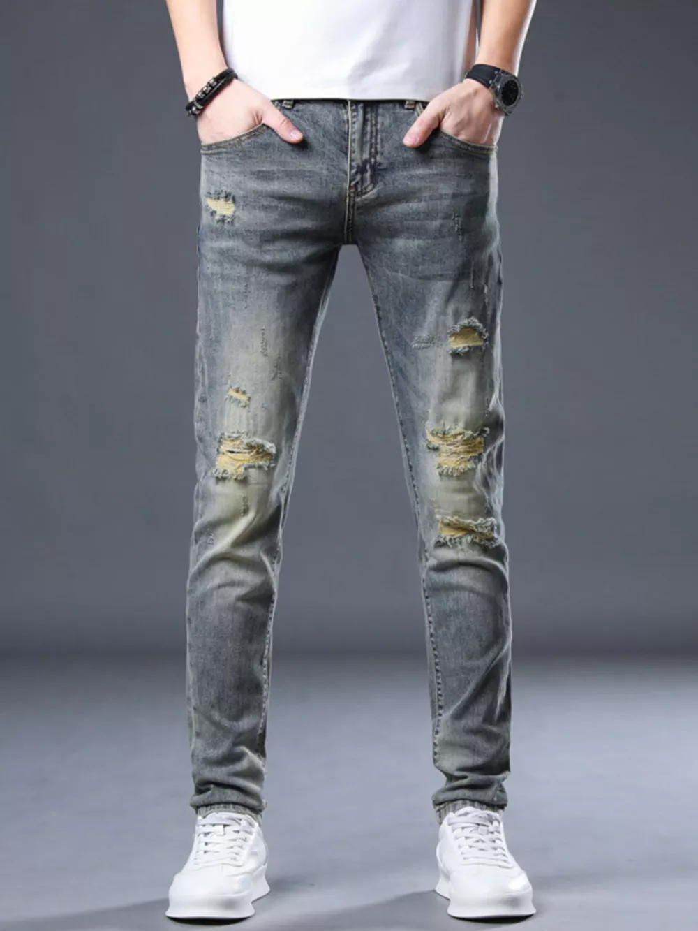 Men's Distressed Slim Fit Jeans, image 2