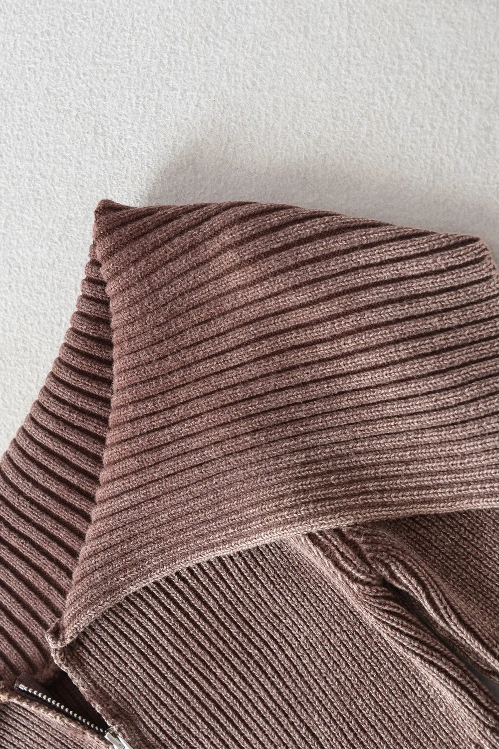 Ribbed Off-Shoulder Zip Up Long Sleeve Cardigan, image 8