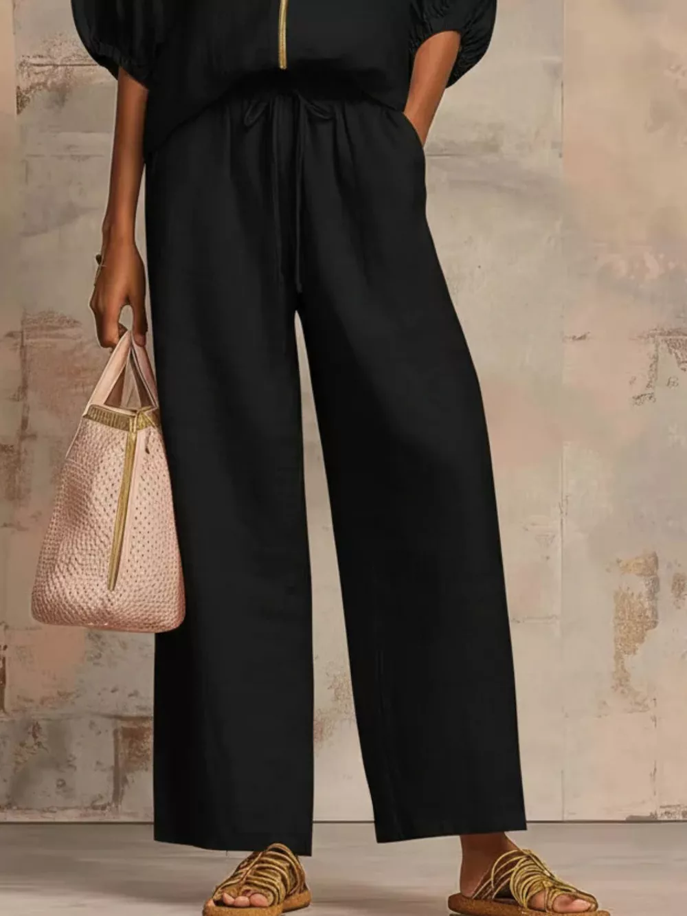 Full Size Zip-Front Top and Wide-Leg Pants Set Plus Size, image 12