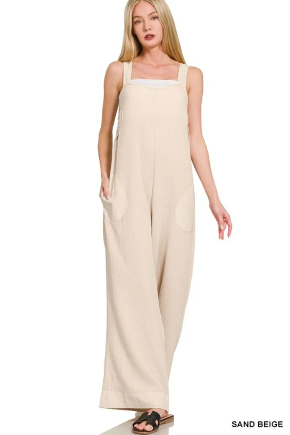Double Gauze Washed Wide Leg Overalls