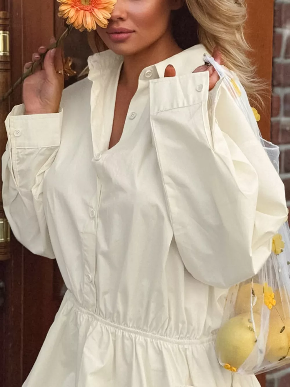 Button Front Bubble Hem Dress, image 5