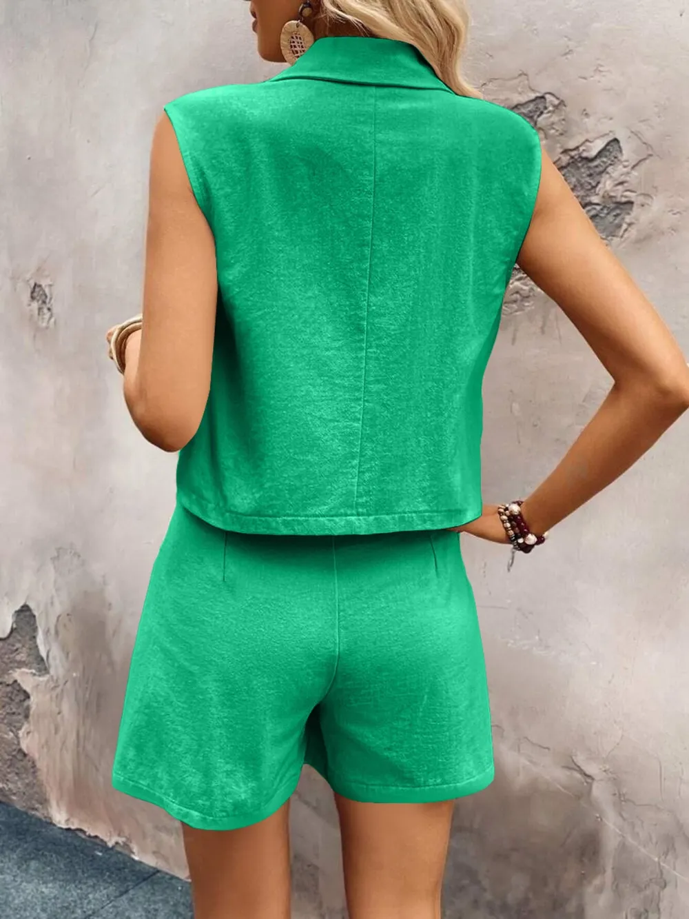 One Button Sleeveless Top and Shorts Set, image 23