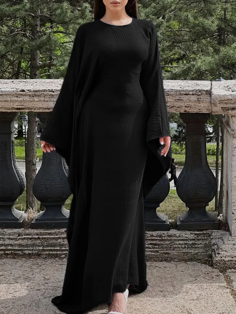 Round Neck Maxi Dress with Flowing Cape Sleeves, image 14