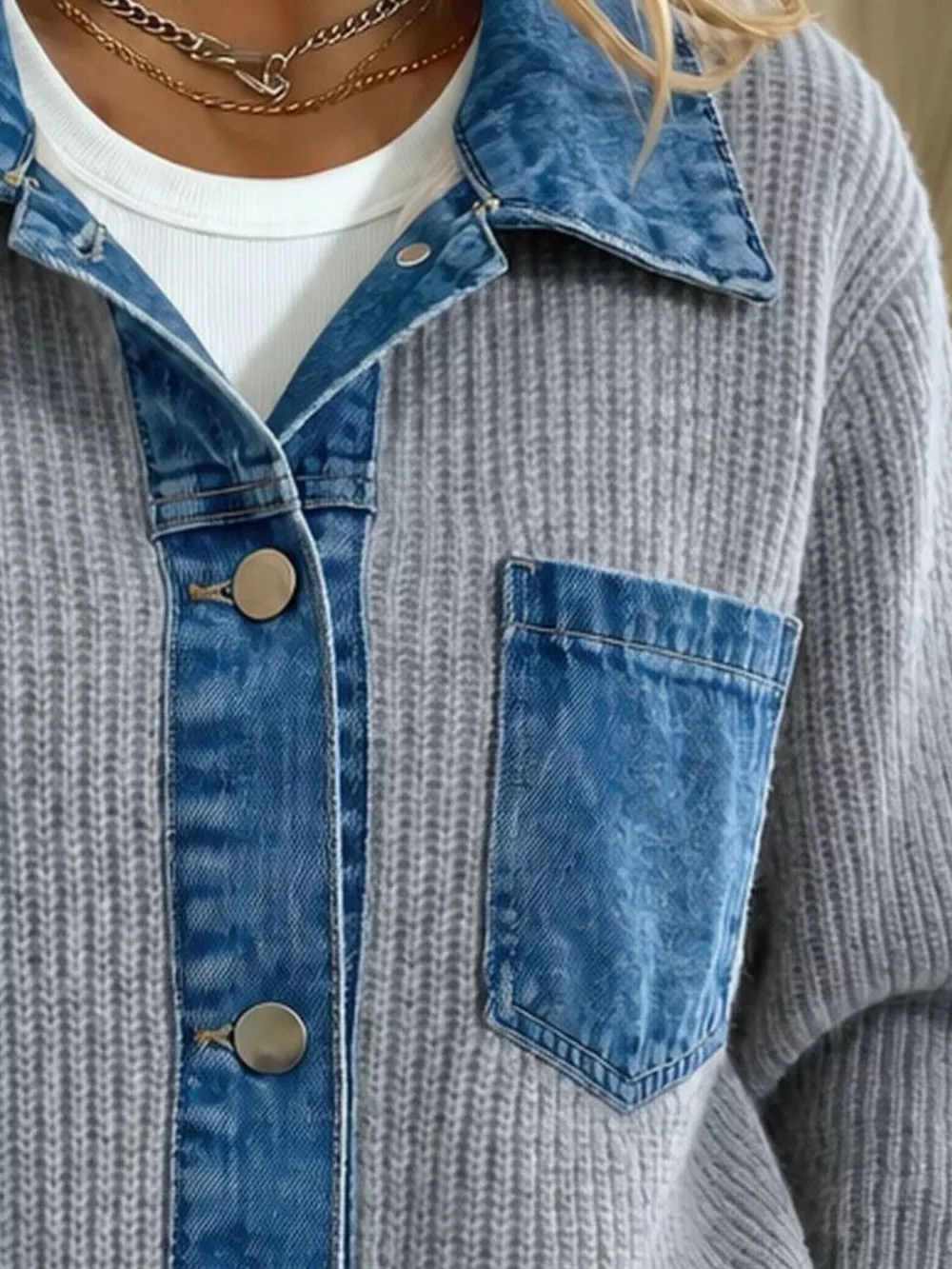 Denim Trim Button Up Cardigan, image 8
