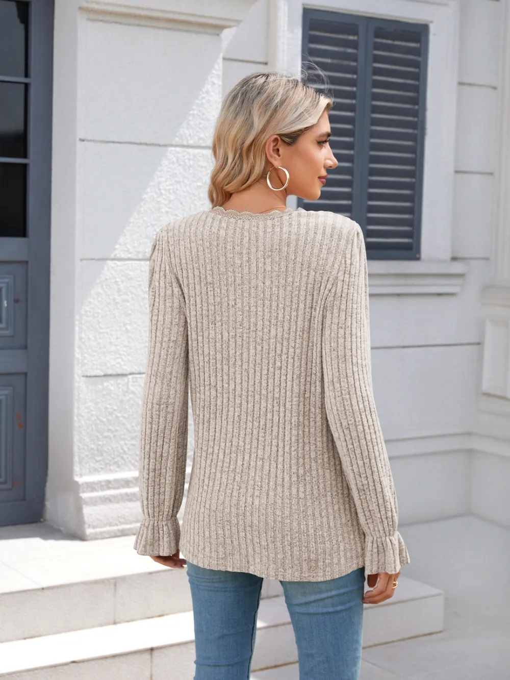 Lace Detail V-Neck Long Sleeve T-Shirt, image 20