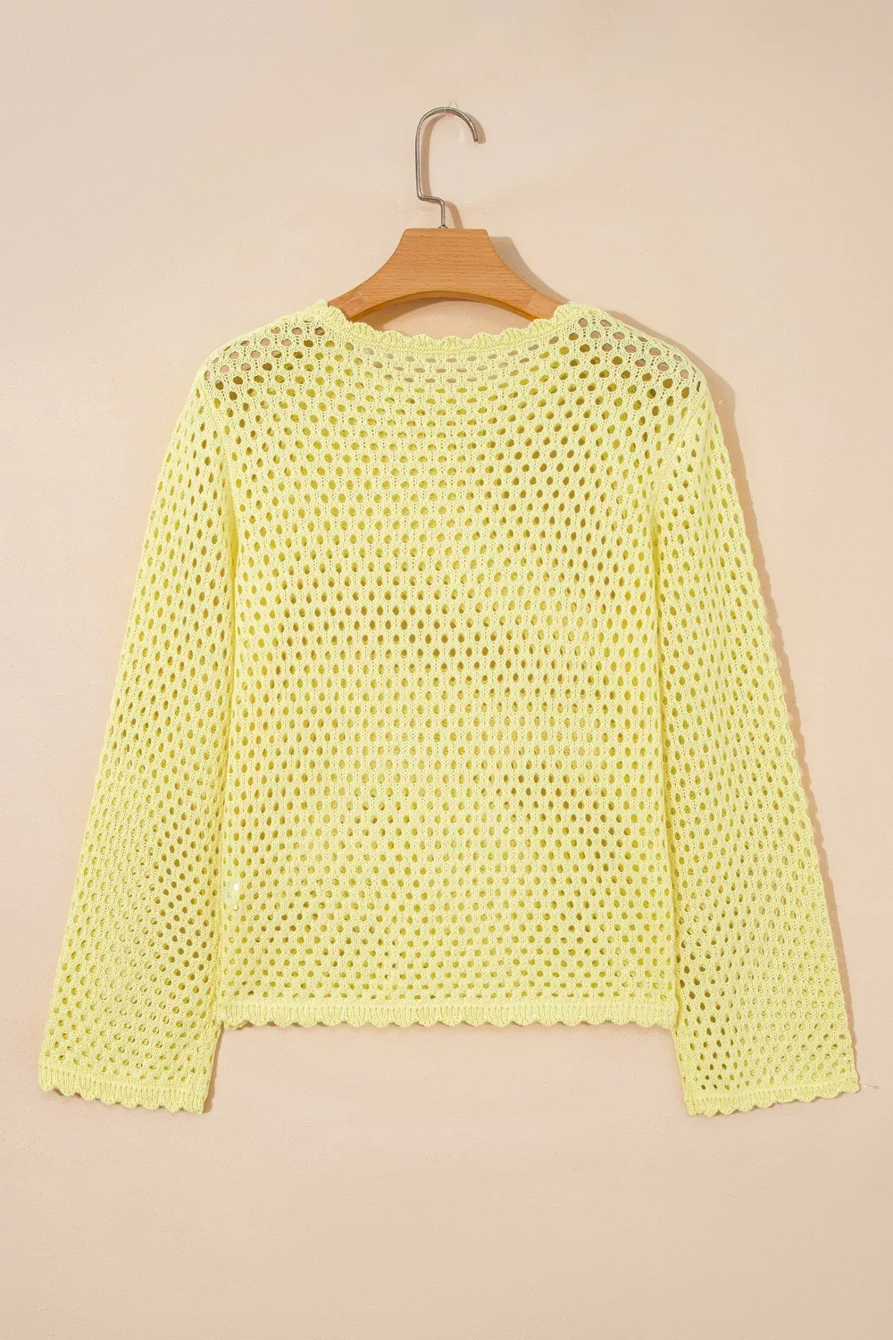 Scalloped Trim Hollow Out Knit Long Sleeve Top, image 5