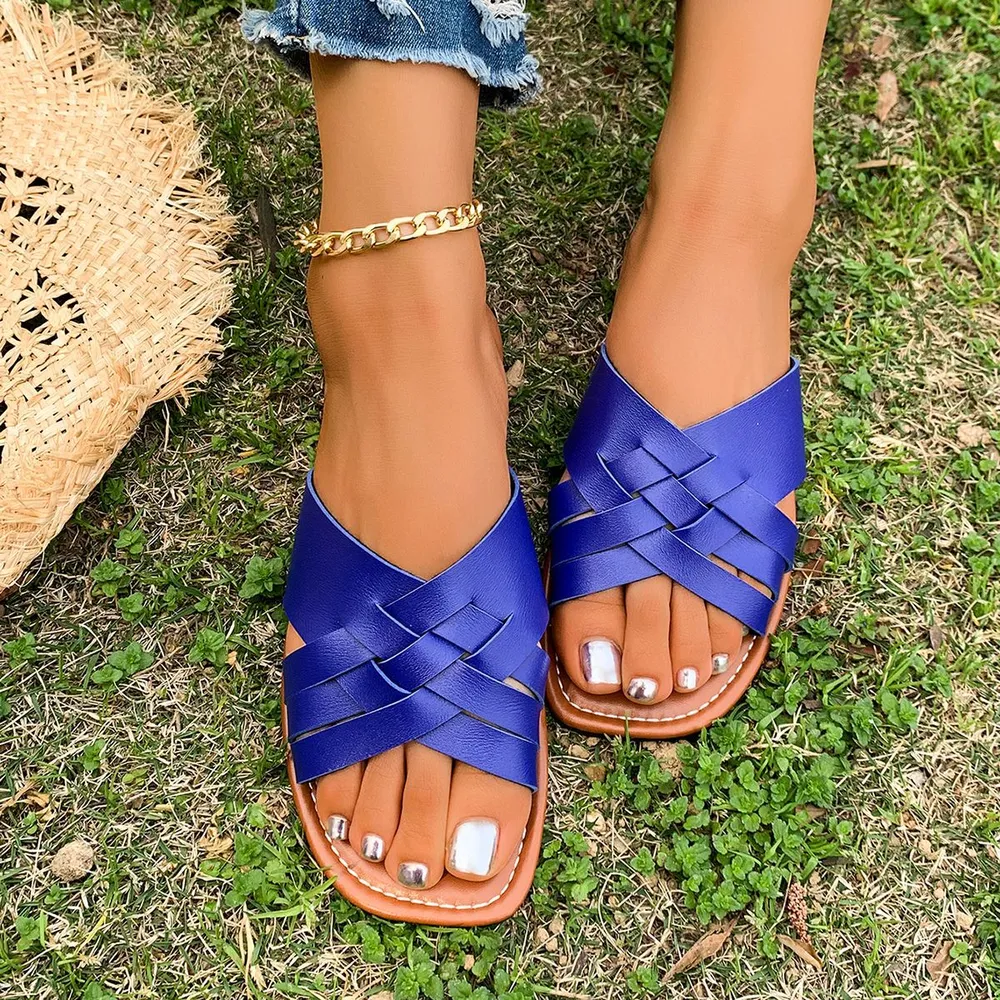 Woven Open Toe Flat Sandals, image 9
