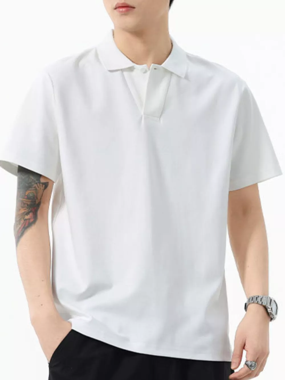 Men's Full Size Button Detail Short Sleeve Polo Plus Size, image 3