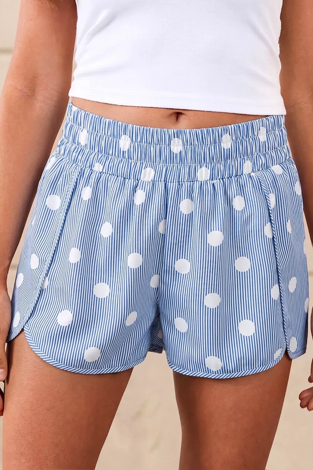 Polka Dot Striped Elastic Waist Shorts, image 3