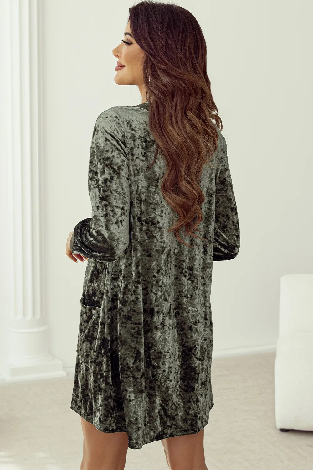 Notched Long Sleeve Mini Dress with Pockets, image 5