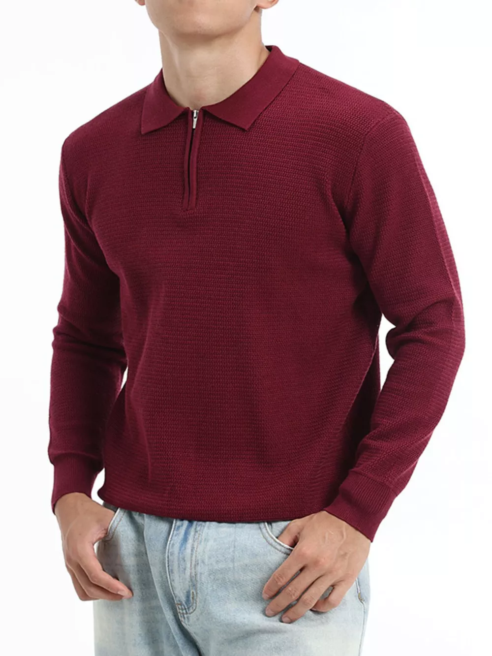 Men's Plus Size Quarter-Zip Ribbed Knit Top