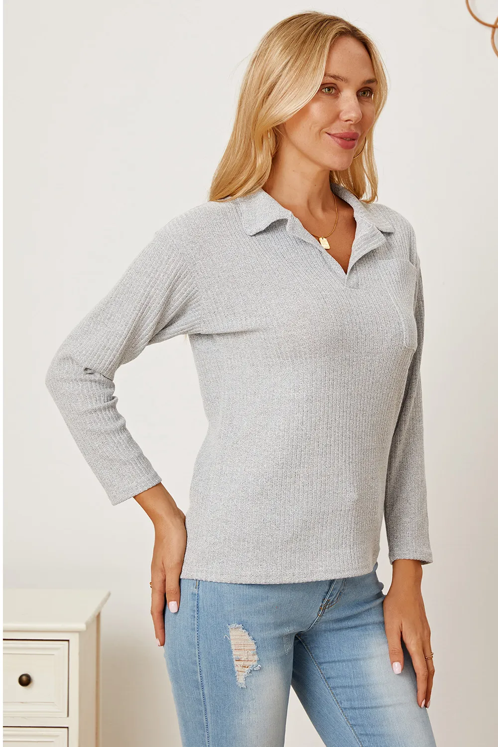 Collared Neck Dropped Shoulder T-Shirt, image 4