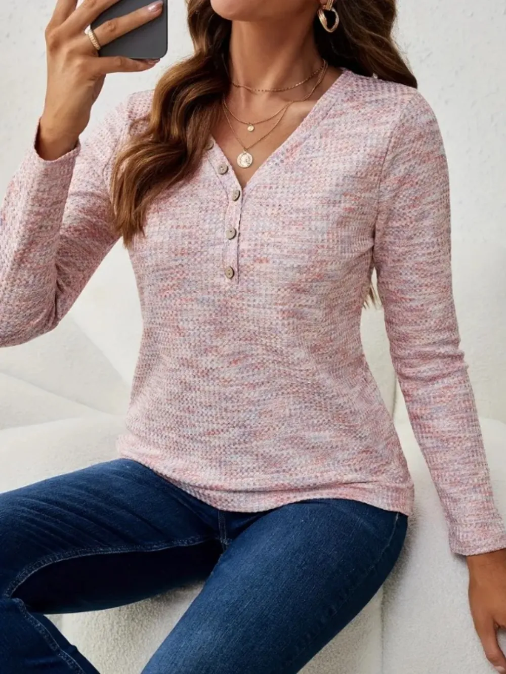 V-Neck Long Sleeve T-Shirt, image 3