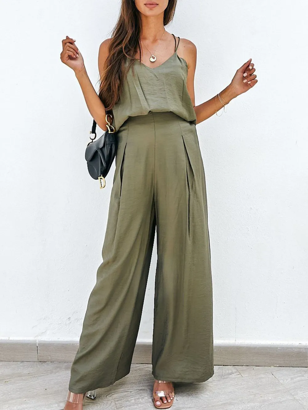 Spaghetti Strap Cami and Wide Leg Pants Set, image 9