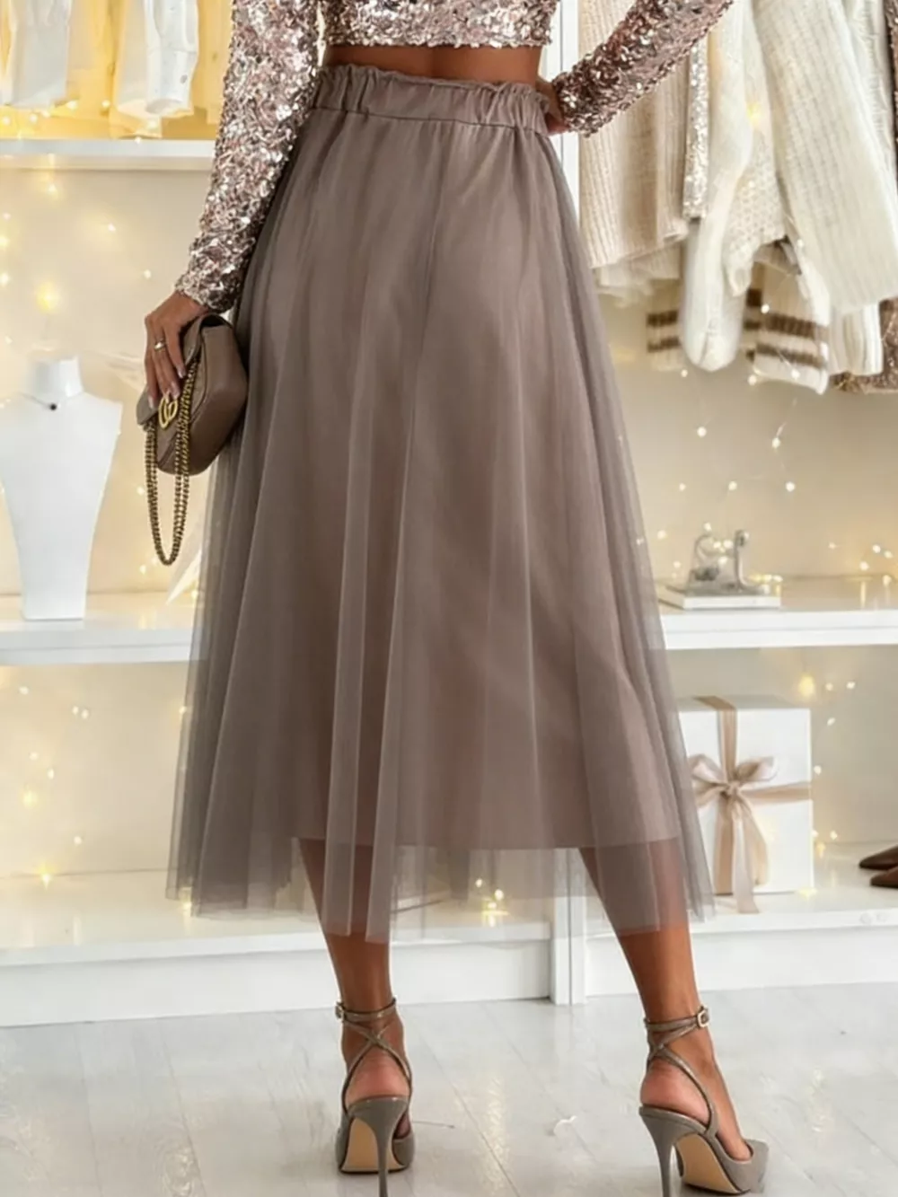 Tulle A-Line Midi Skirt, image 2