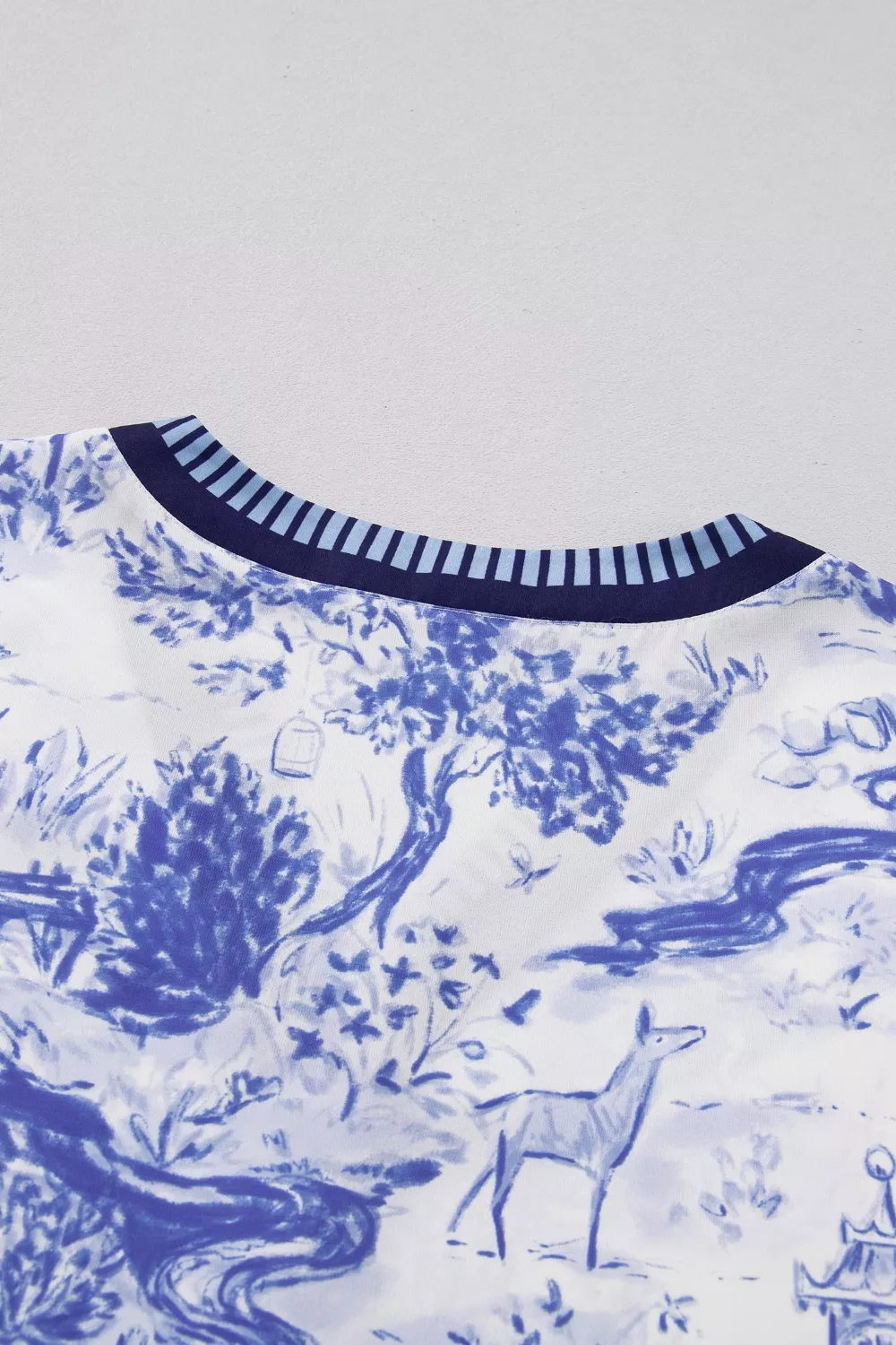 Printed Striped Trim V-Neck Blouse, image 6