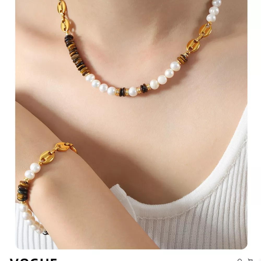 Tiger's Eye Freshwater Pearl 18K Gold-Plated Bead Necklace
