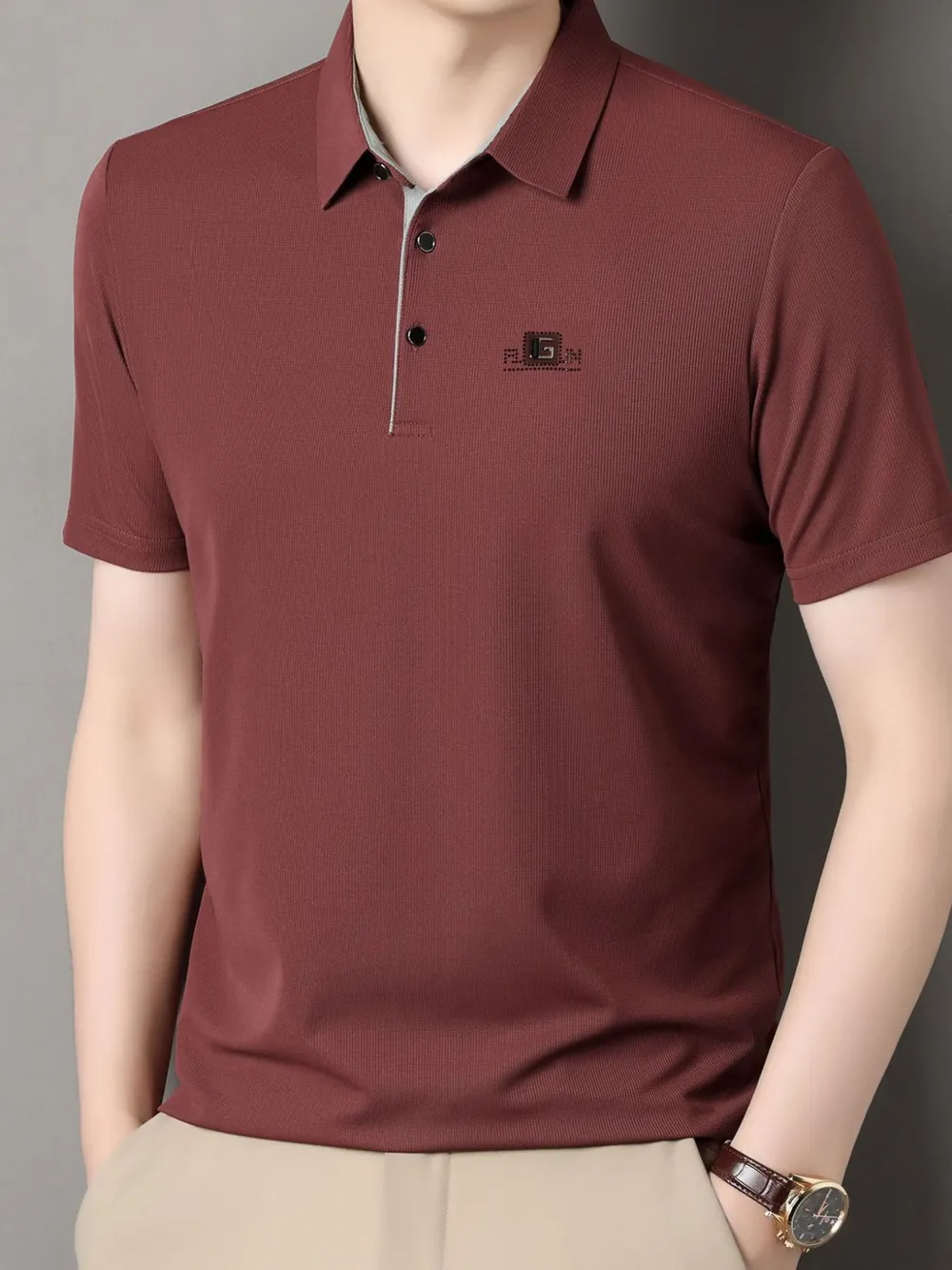 Men's Plus Size Button Detail Short Sleeve Polo, image 9
