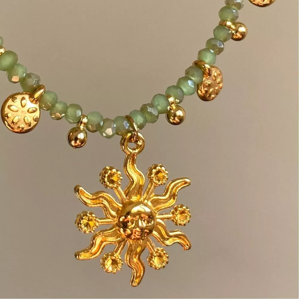 14K Gold-Plated Bead Sun Pendant Necklace, image 5