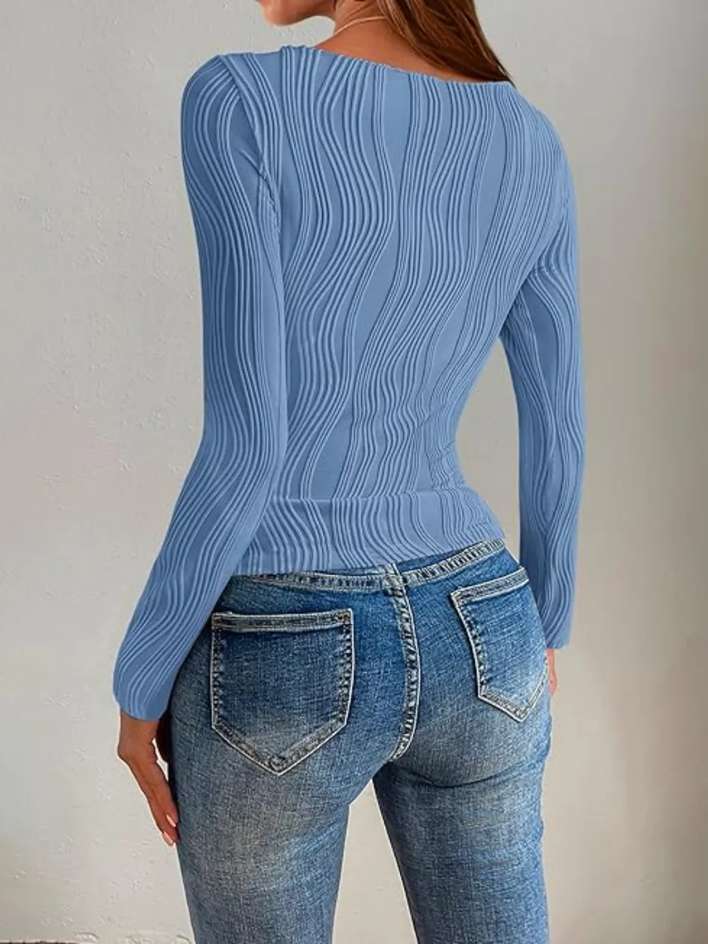 Textured Round Neck Long Sleeve Top, image 6