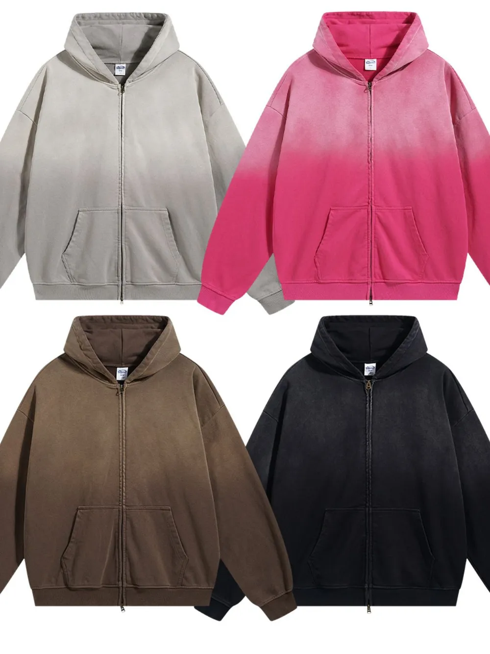 Men's Gradient Zip Up Drop Shoulder Hoodie, image 9