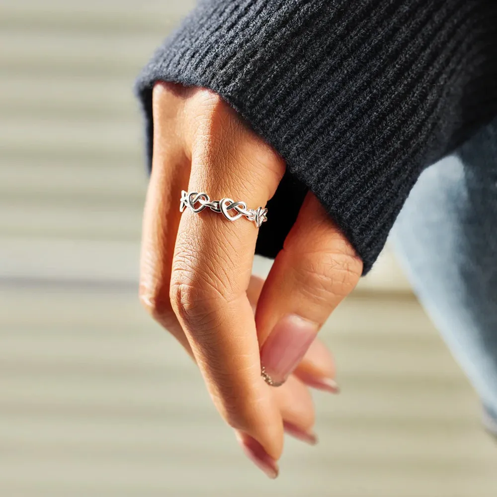Knotted Hearts 925 Sterling Silver Open Ring, image 4