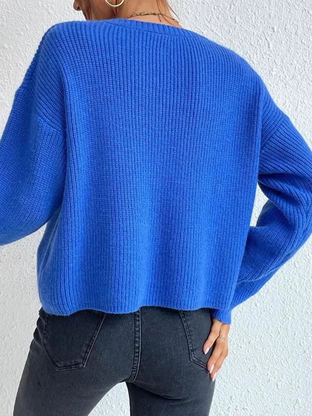 Ribbed Knit Dropped Shoulder Sweater, image 9