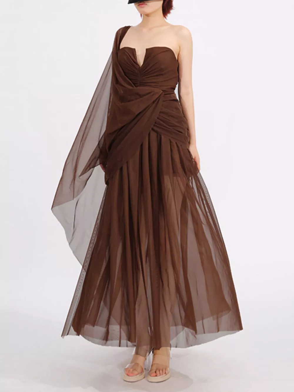 One-Shoulder Flowy Mesh Dress, image 3
