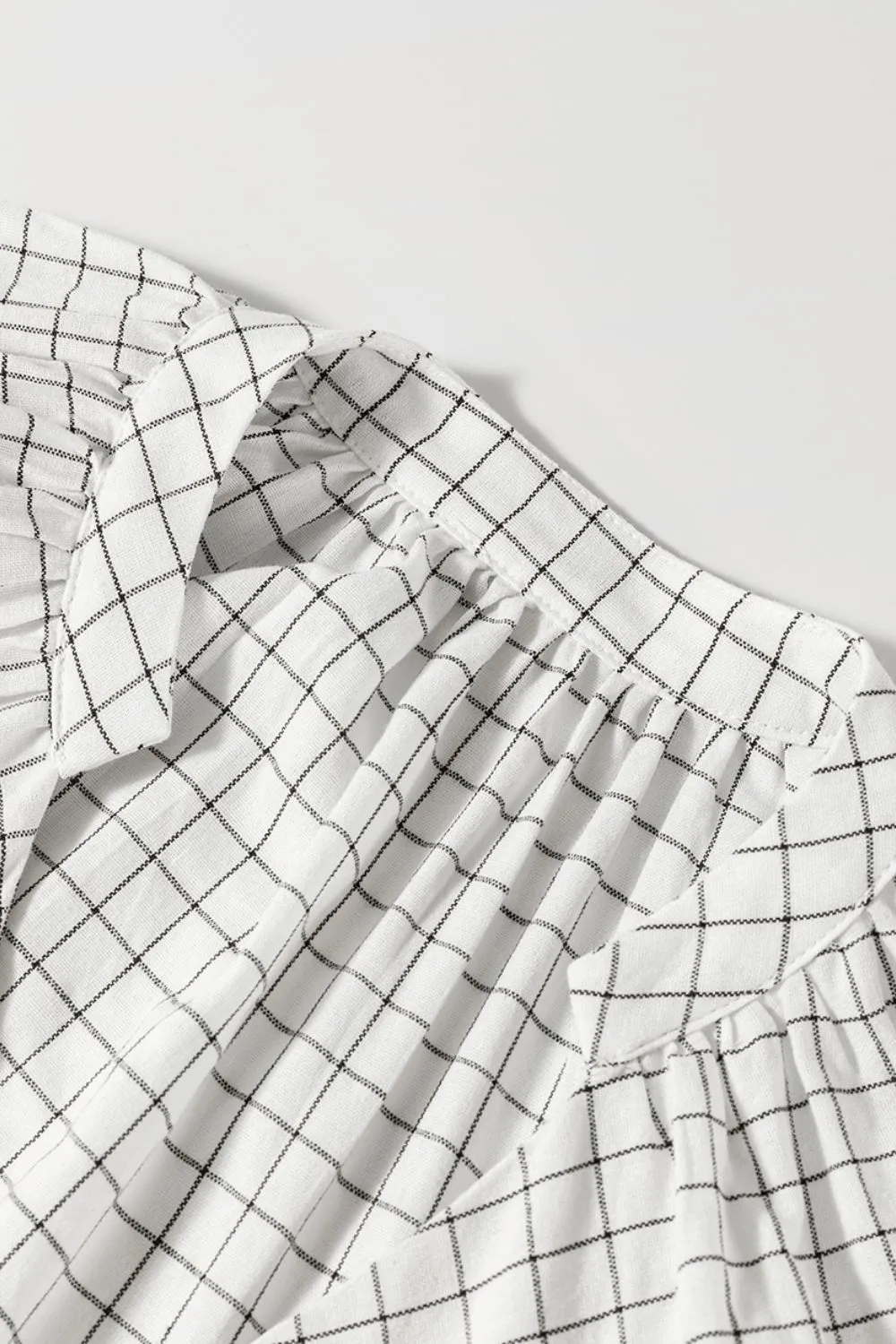 Frill Plaid Notched Balloon Sleeve Mini Dress, image 4