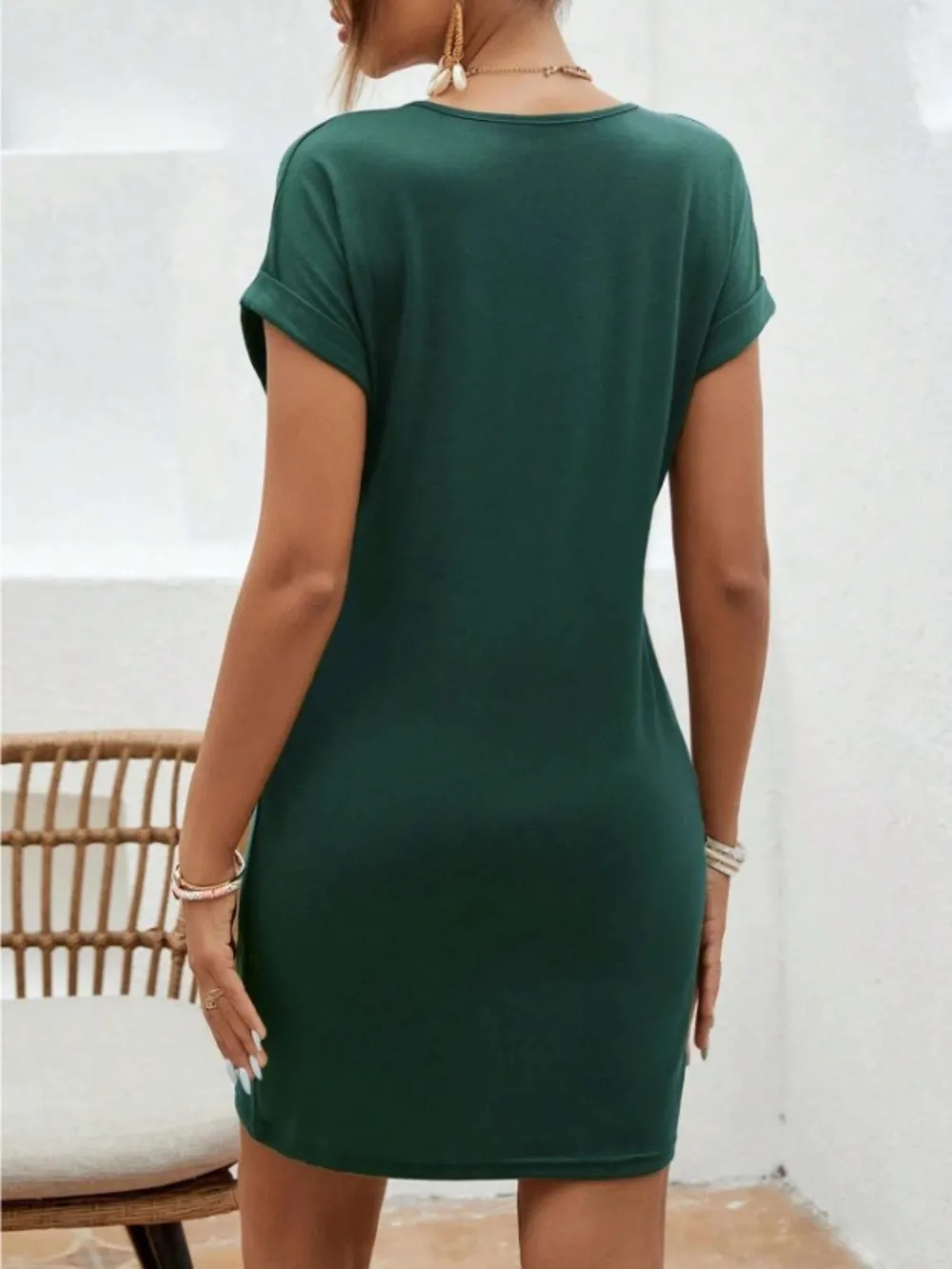 Notched Short Sleeve Mini Tee Dress, image 7