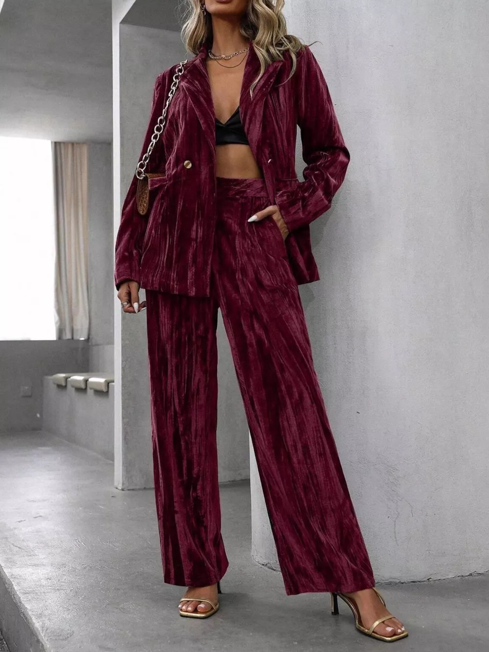 Lapel Collar Long Sleeve Blazer and Pants Set, image 8