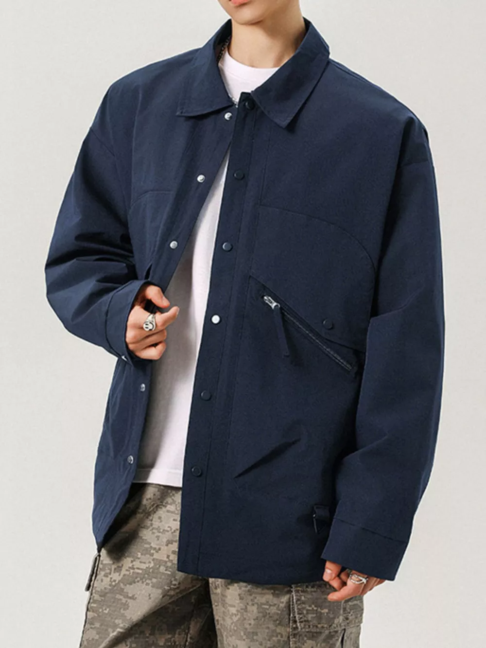 Men's Plus Size Casual Snap-Down Jacket, image 7