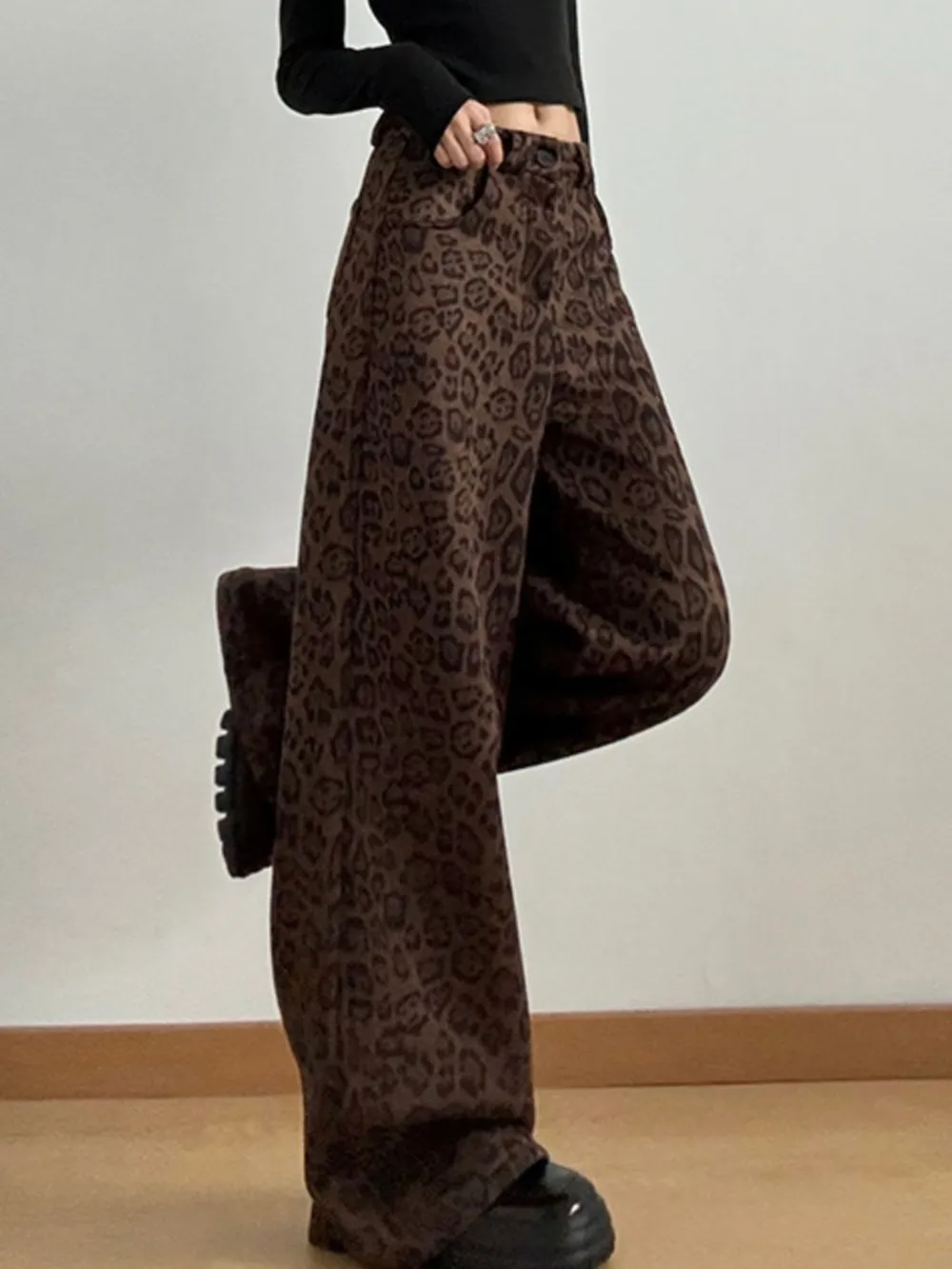 Leopard Print Wide Leg High Waist Pants, image 5