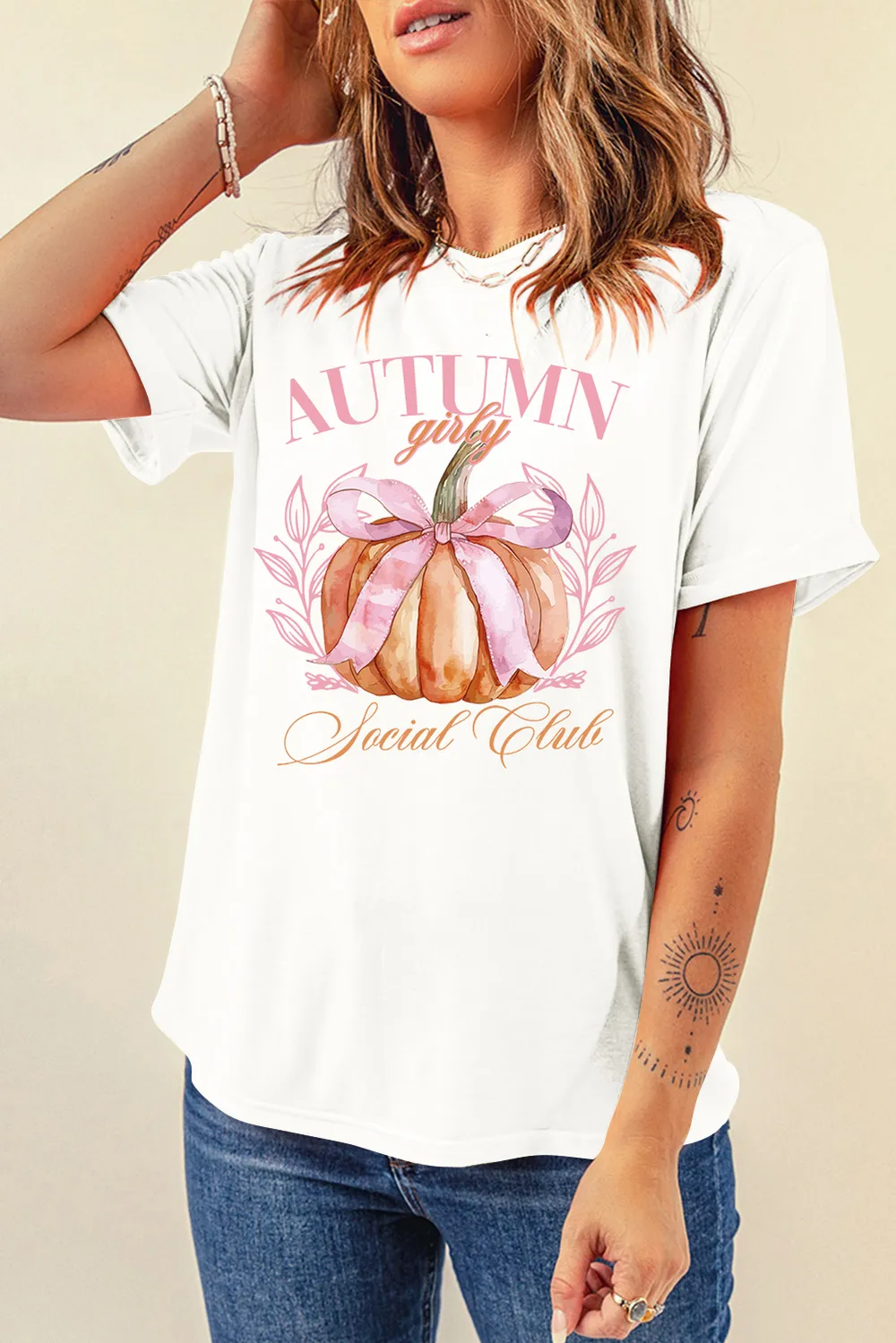 Pumpkin Graphic Round Neck Short Sleeve T-Shirt, image 2