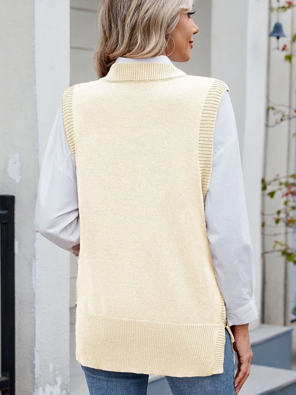 Buttoned Round Neck Sweater Vest, image 15