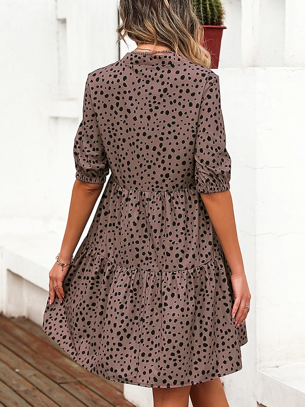 Printed Notched Half Sleeve Dress, image 5