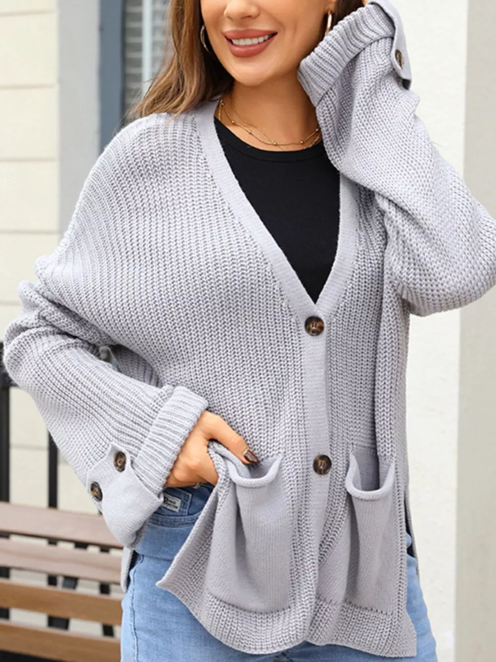 Oversized Knit Button-Down Cardigan, image 10