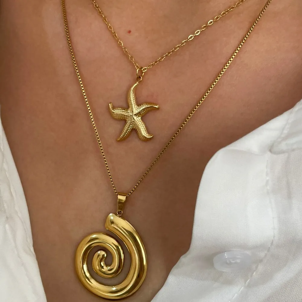 2-Piece 18K Gold-Plated Starfish Spiral Pendant Necklace, image 2