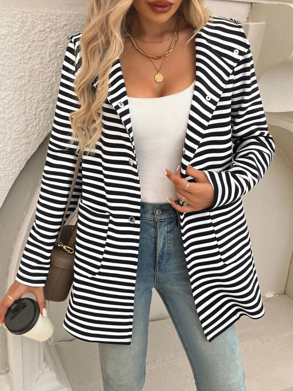 Striped Long Sleeve Hooded Outerwear, image 5