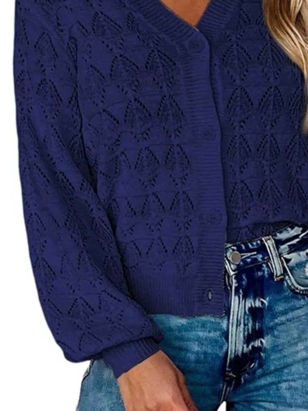 Chic V-Neck Openwork Button-Down Knit Cardigan, image 18