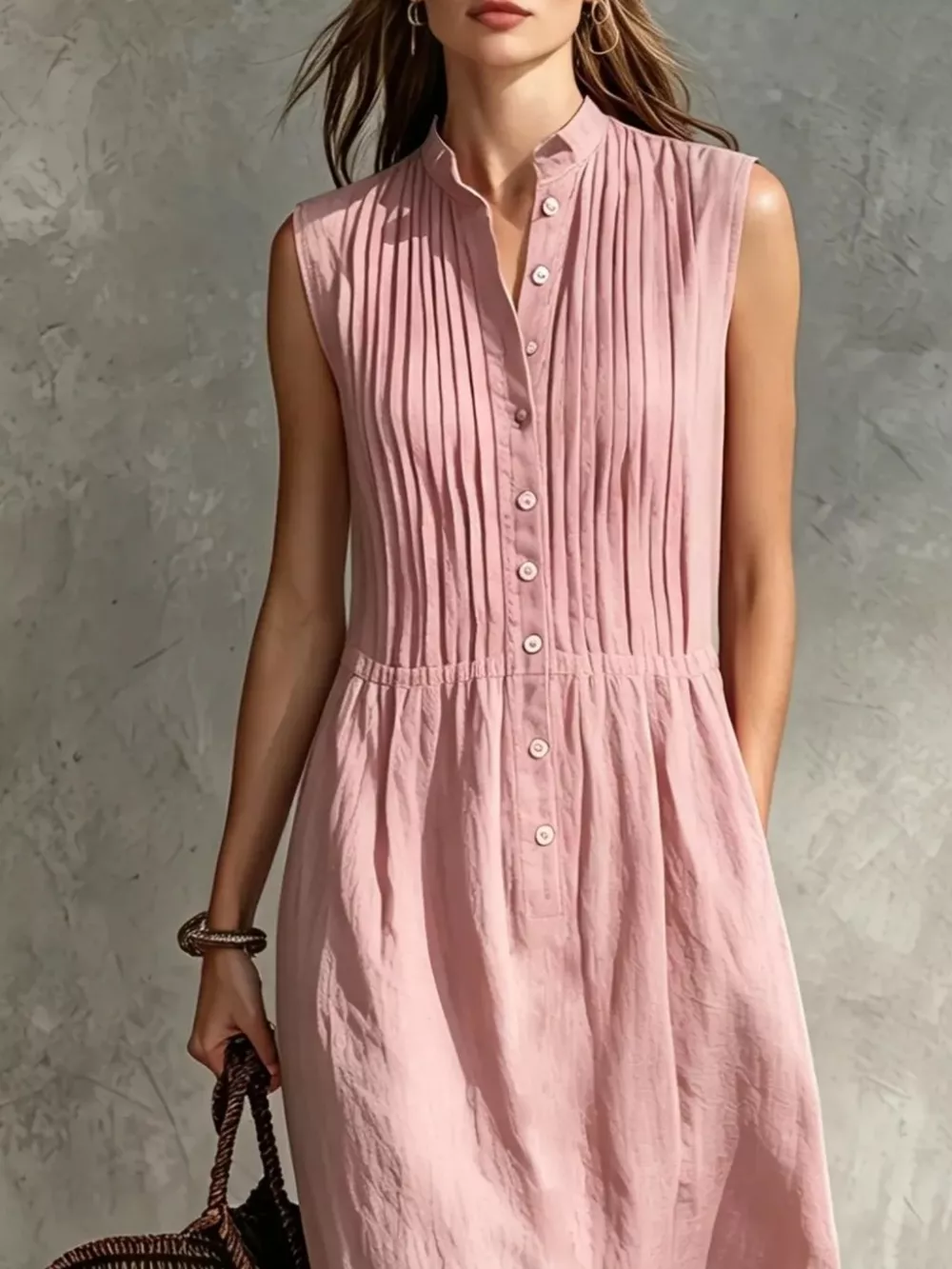 Full Size Sleeveless Button Front Midi Dress Plus Size, image 14