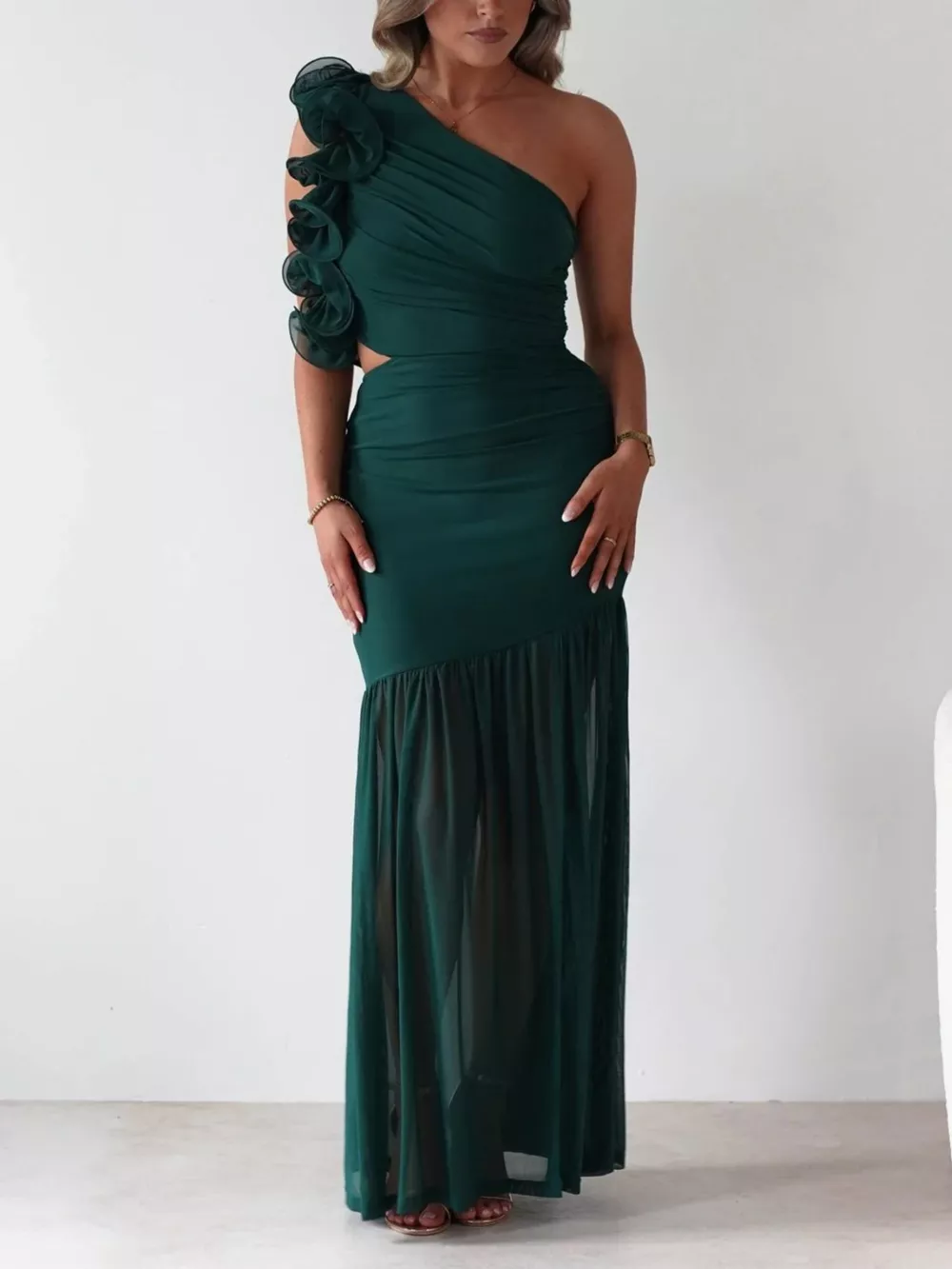 One-Shoulder Ruffle Trim Maxi Dress, image 12
