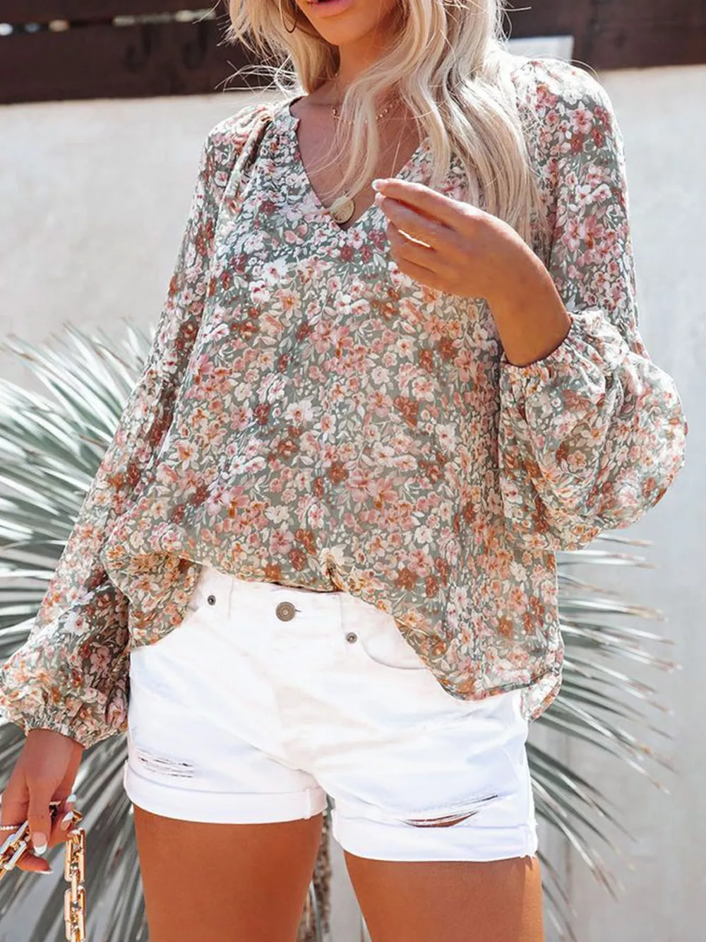 Full Size Floral Print V-Neck Long Sleeve Blouse Plus Size, image 17