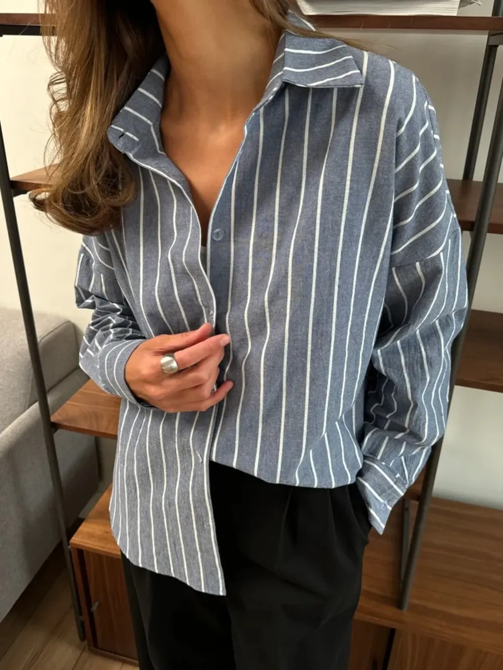 Striped Collared Neck Long Sleeve Shirt, image 9