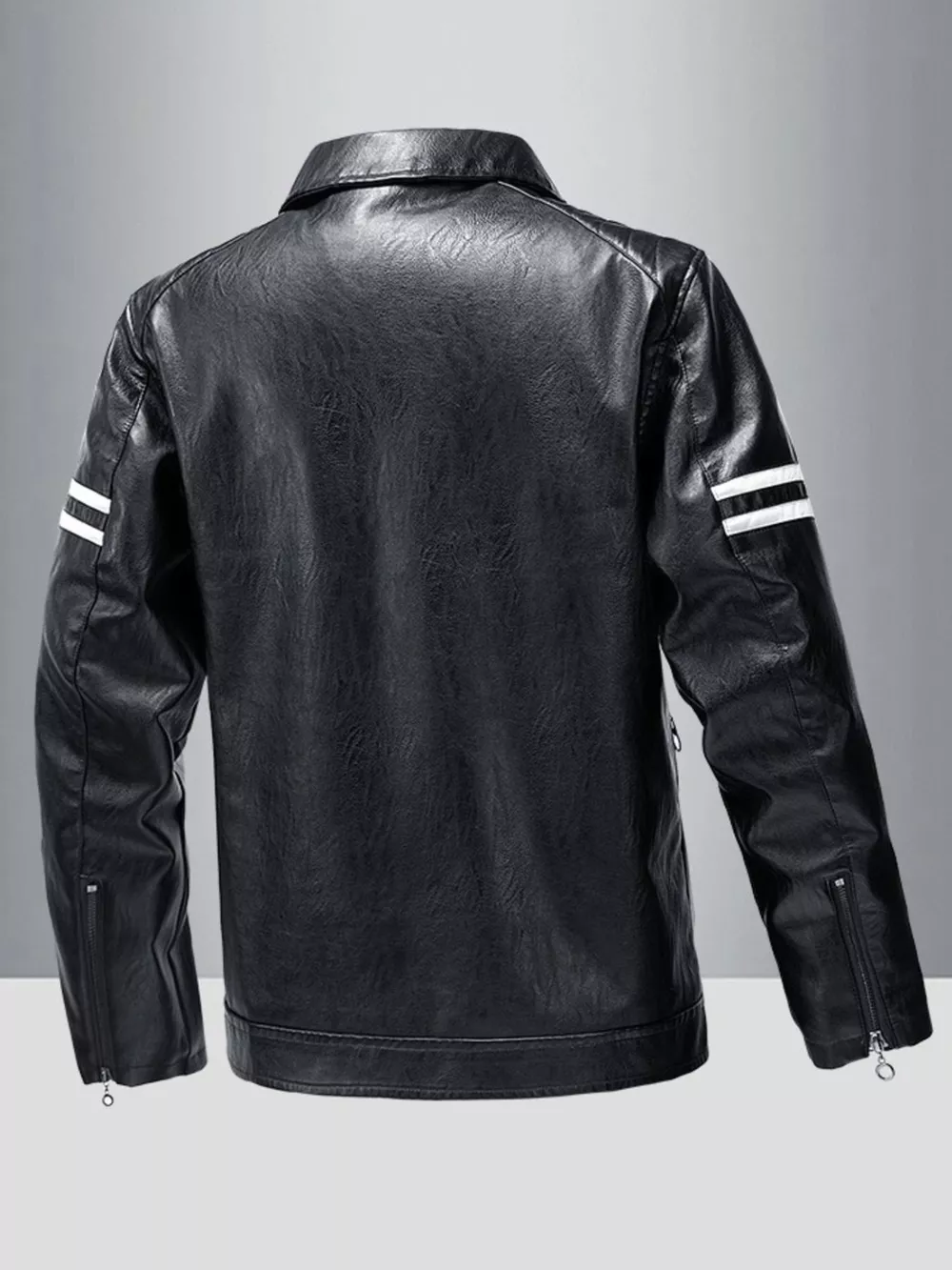 Men's Plus Size Zip Up Leather Motorcycle Jacket, image 2