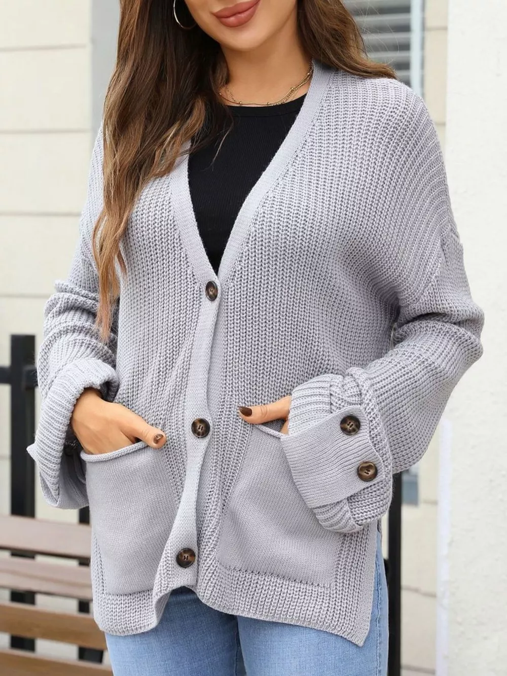 Oversized Knit Button-Down Cardigan, image 7