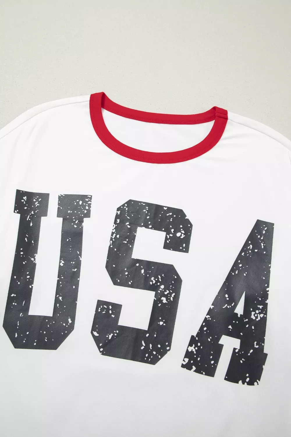 USA Letter Printed Varsity Striped Sleeve Round Neck Tee, image 7