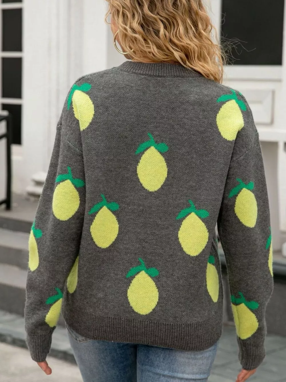 Lemon Crew Neck Round Neck Sweater, image 15