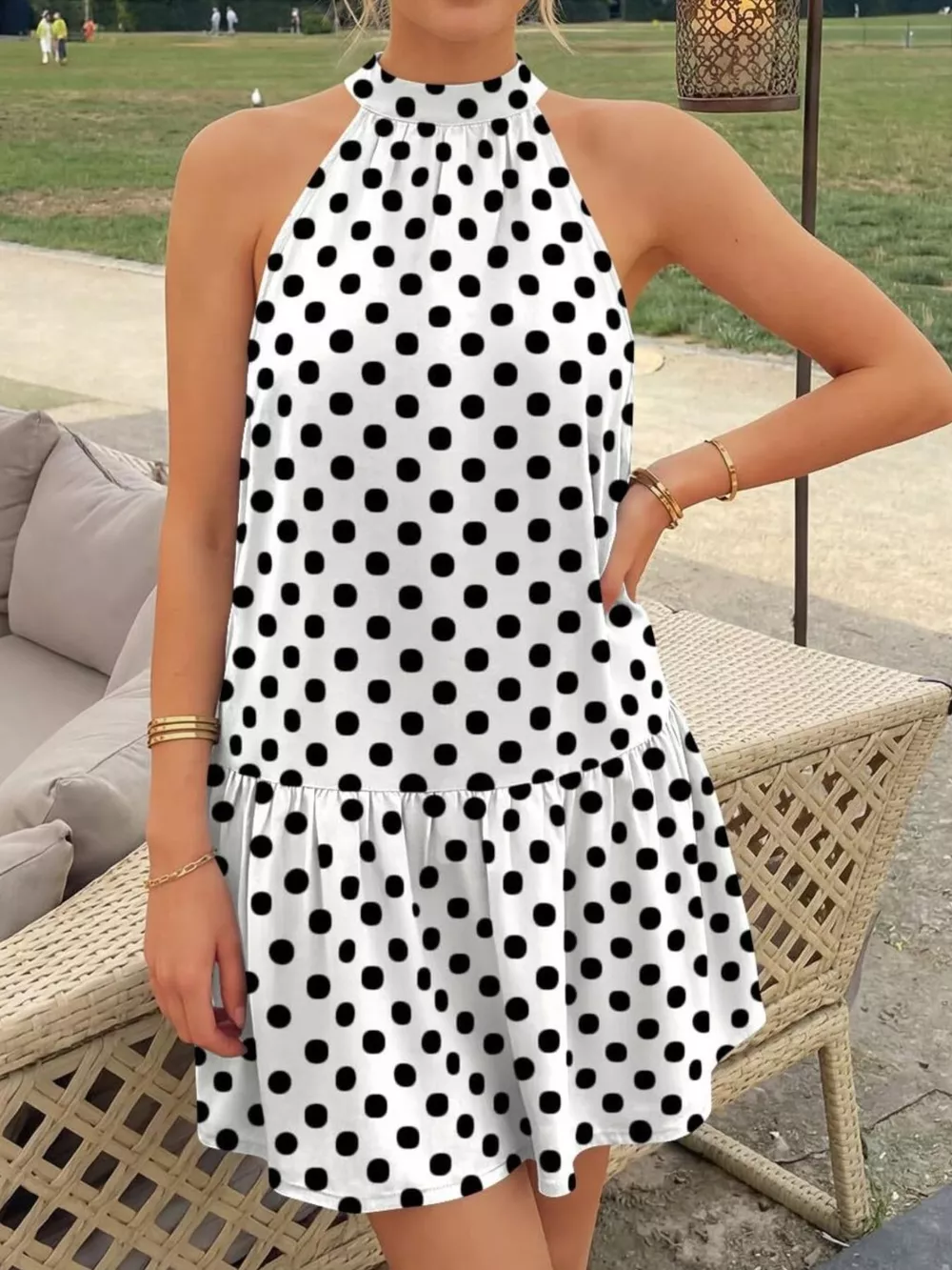 Polka Dot Halter Neck Mini Dress, image 5