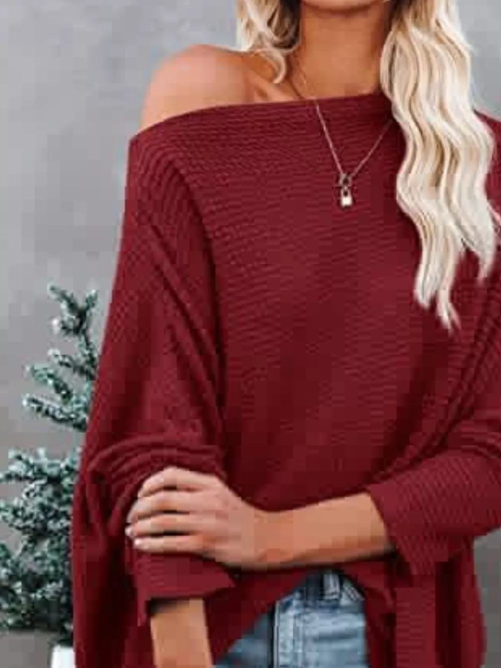 Waffle Knit Boat Neck T-Shirt, image 3